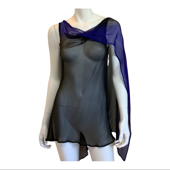 Ann Demeulemeester blue and black sheer Silk top with back drape size 40=10 - Picture 6 of 6
